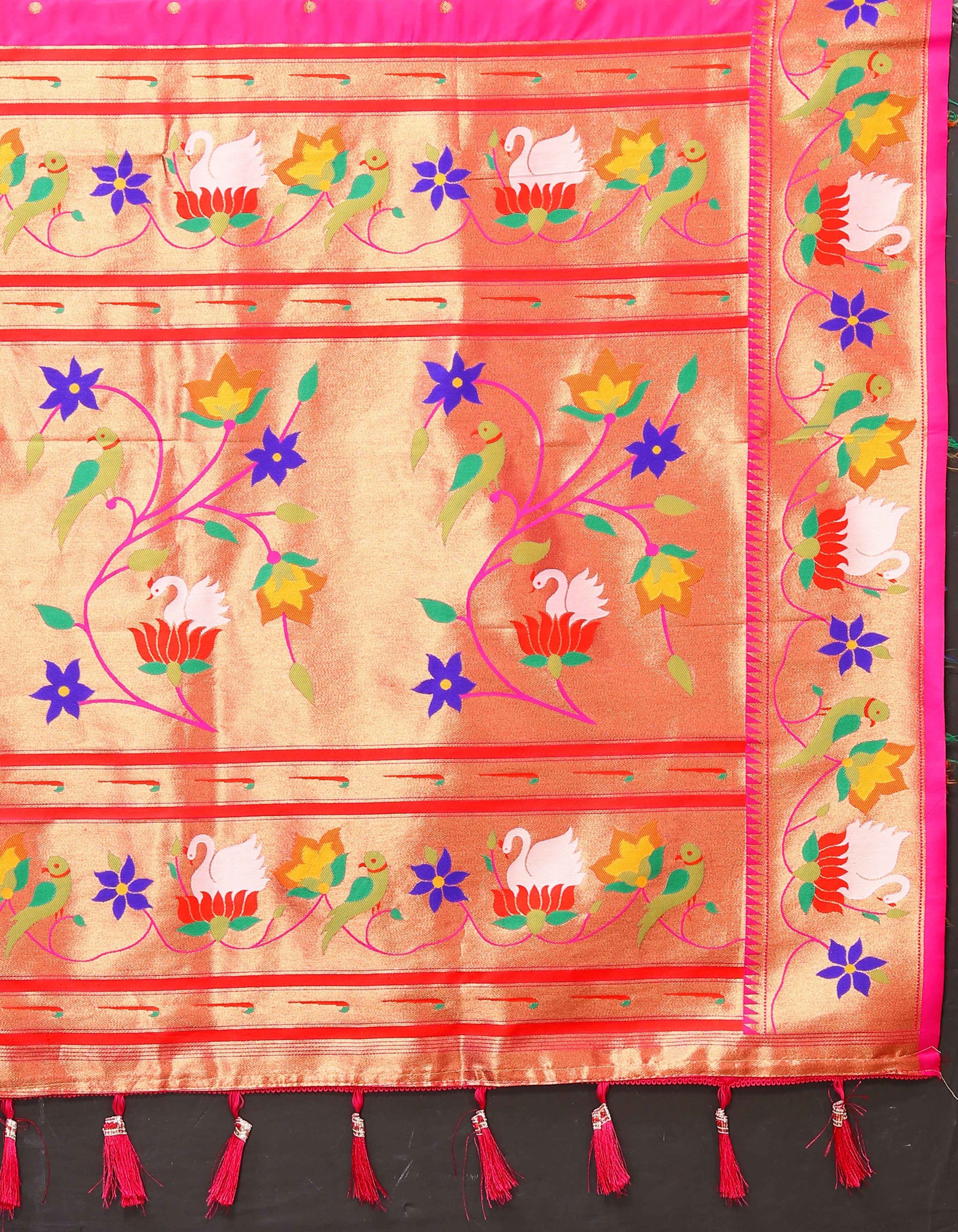 Vsaree Pink Paithani Silk Flower Border And Zari Weaving Rich Pallu With Blouse