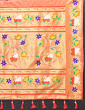 Vsaree Orange Paithani Silk Flower Border And Zari Weaving Rich Pallu With Blouse