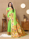 Vsaree Parrot Green Paithani Silk Flower Border And Zari Weaving Rich Pallu With Blouse