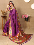 Vsaree Violet Paithani Silk Flower Border And Zari Weaving Rich Pallu With Blouse