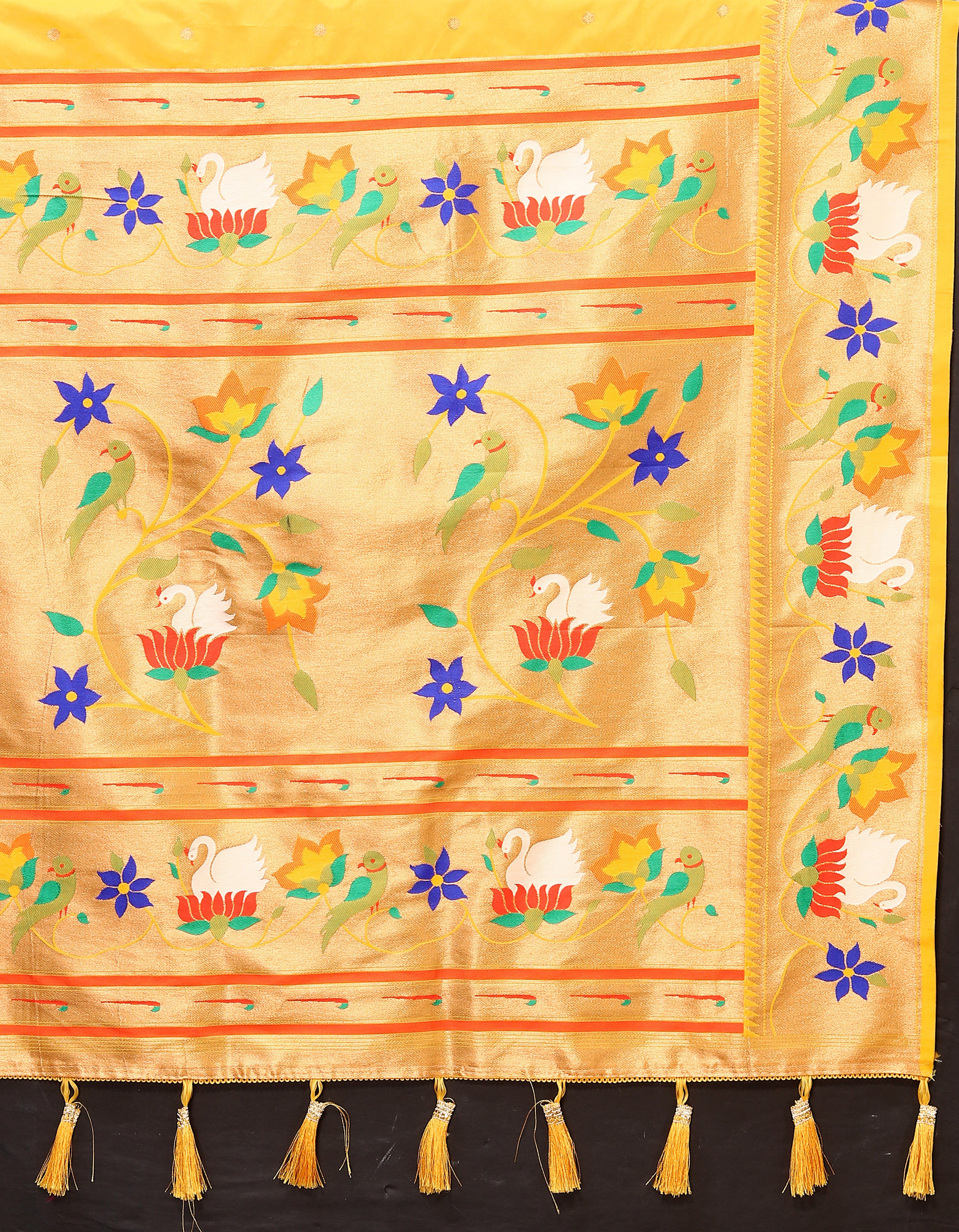 Vsaree Yellow Paithani Silk Flower Border And Zari Weaving Rich Pallu With Blouse