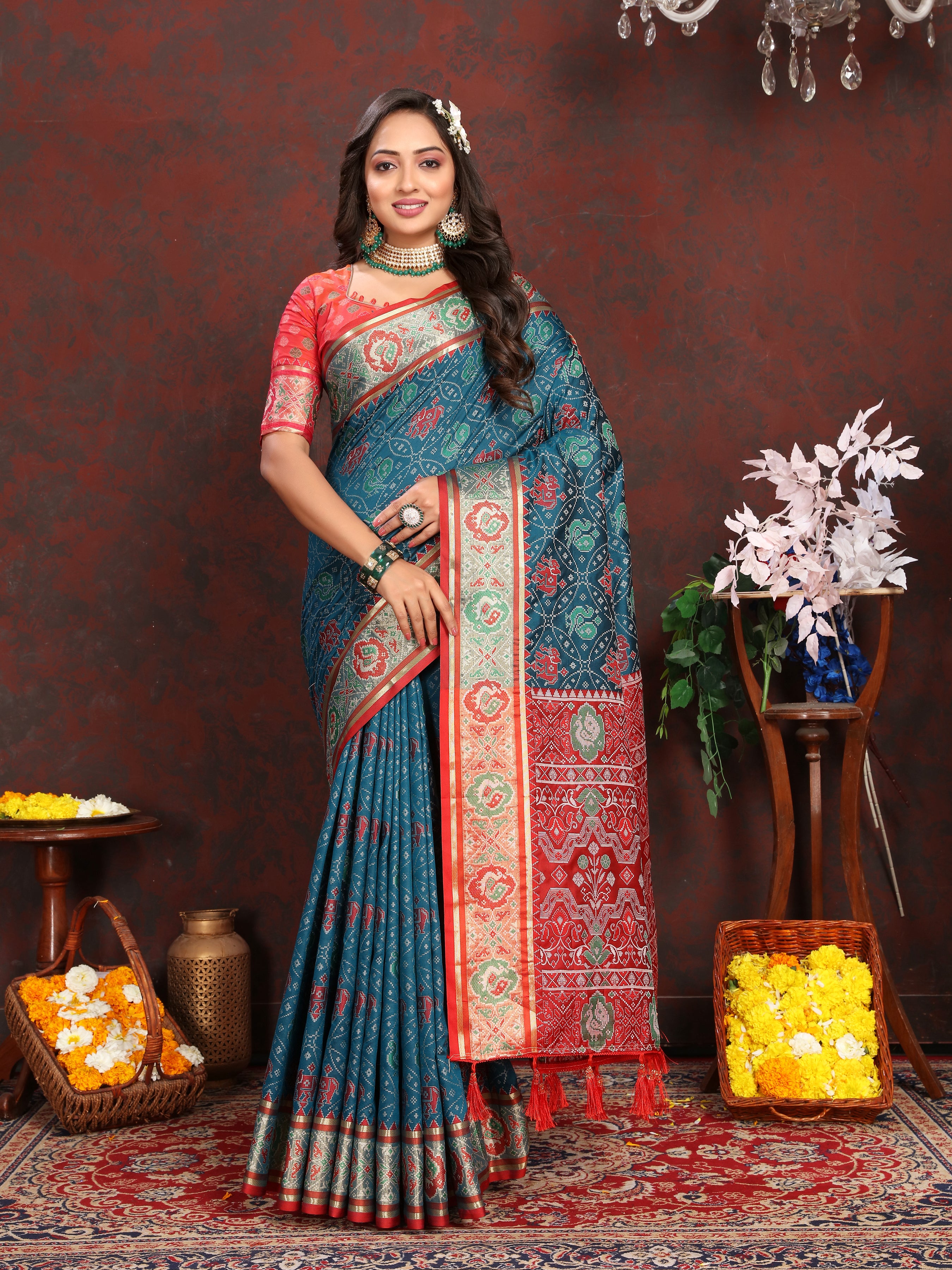 Vsaree Blue Soft Silk Saree With Bandhani Style print Heavyu pallu And Blouse