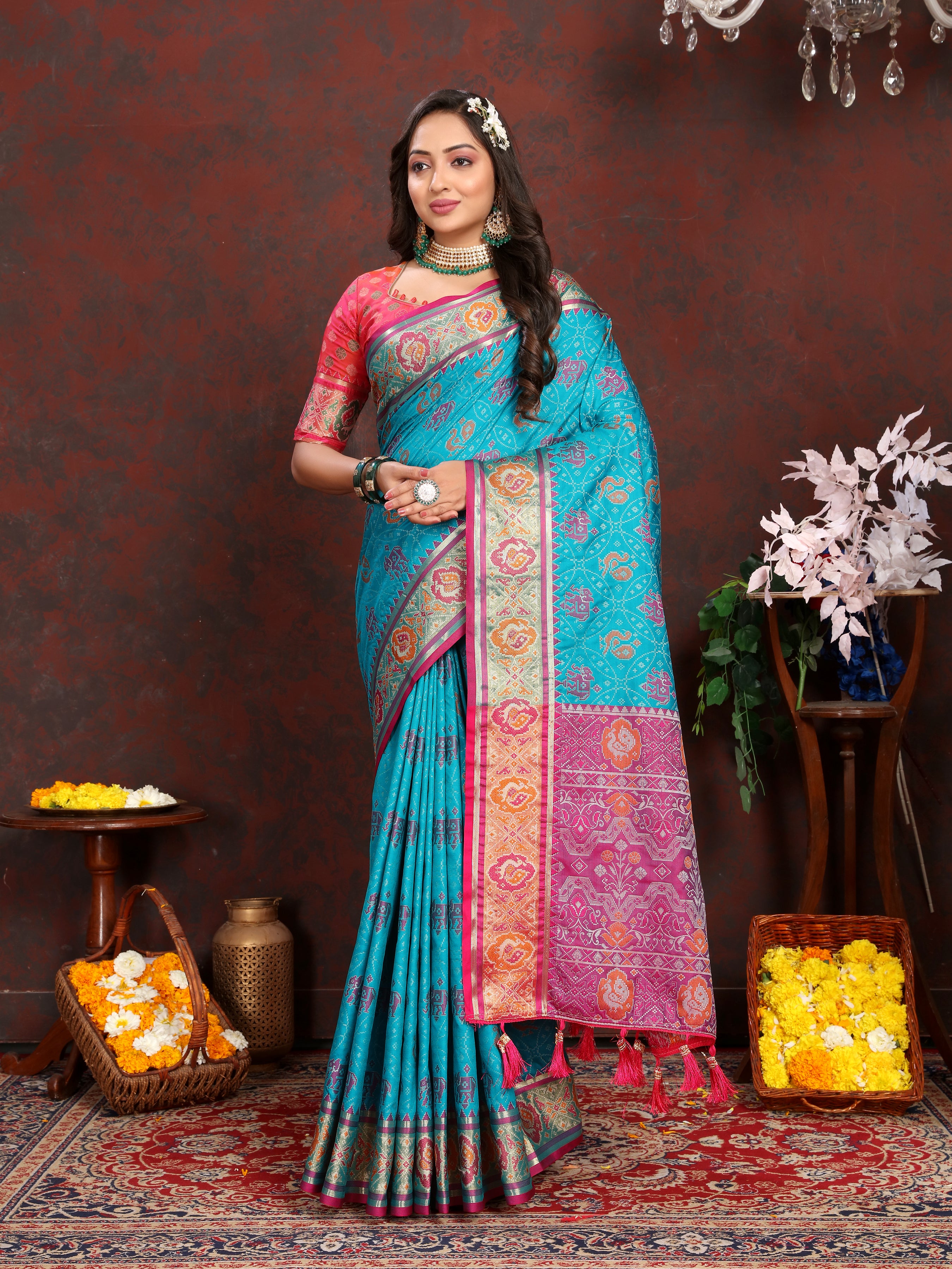 Vsaree Sky Blue Soft Silk Saree With Bandhani Style print Heavyu pallu And Blouse