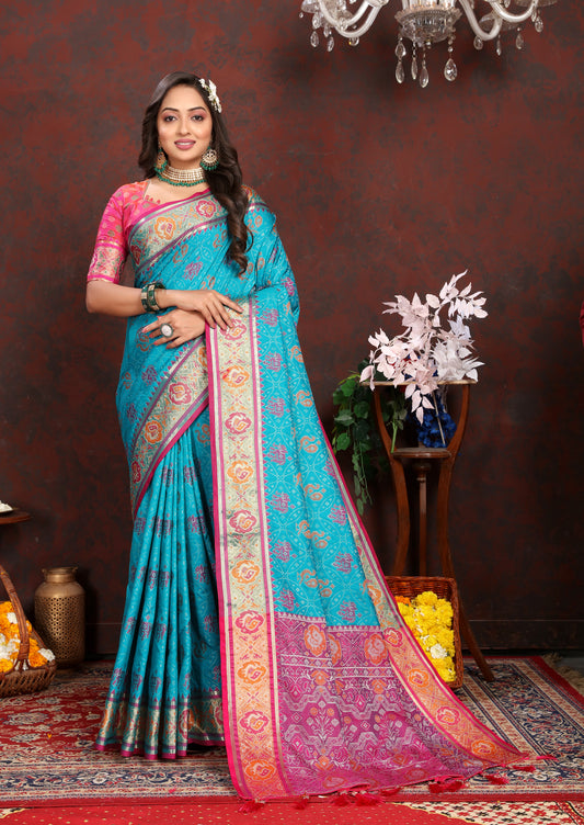 Vsaree Sky Blue Soft Silk Saree With Bandhani Style print Heavyu pallu And Blouse