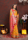 Vsaree Yellow Soft Silk Saree With Bandhani Style print Heavyu pallu And Blouse