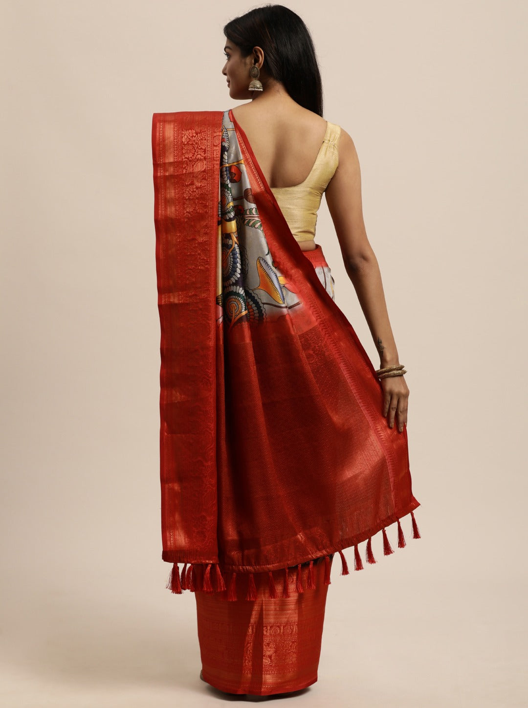 Vsaree Grey Kanjivaram Silk And Zari weaving Saree With Designer Border And Blouse