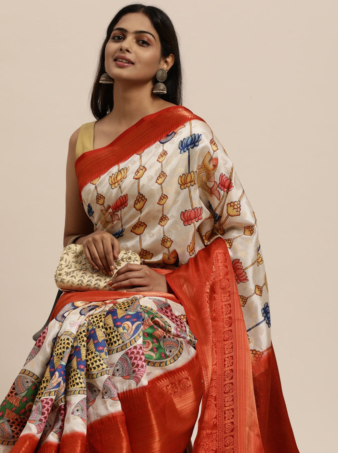 Vsaree Off White Kanjivaram Silk And Zari weaving Saree With Designer Border And Blouse