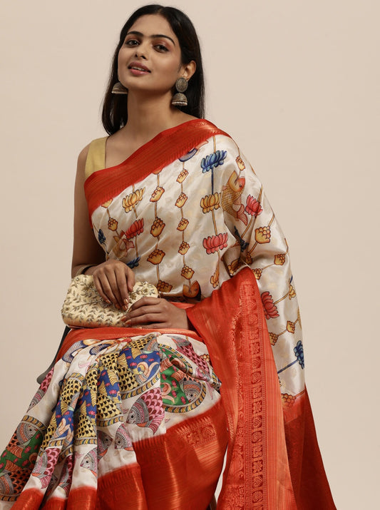 Vsaree Off White Kanjivaram Silk And Zari weaving Saree With Designer Border And Blouse