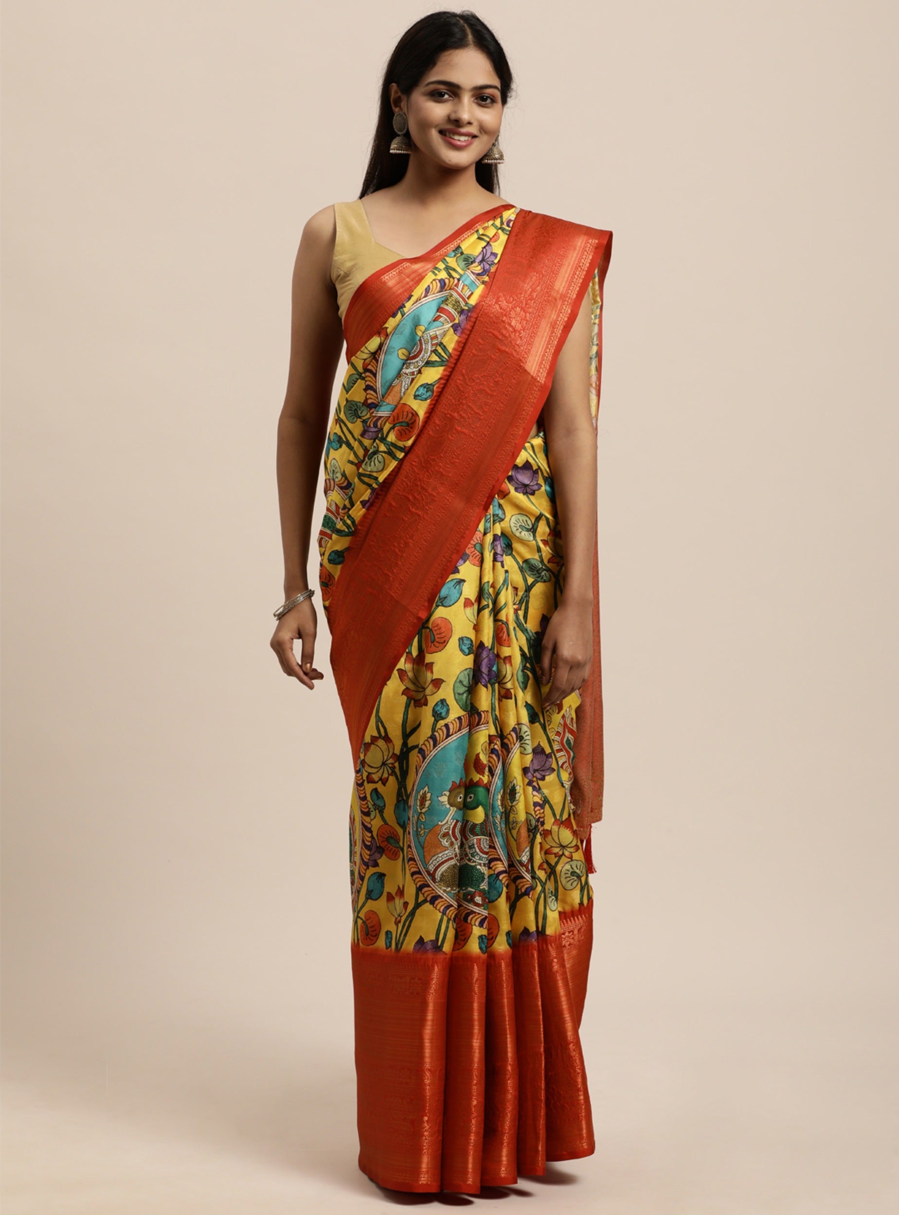 Vsaree Yellow  Kanjivaram Silk And Zari weaving Saree With Designer Border And Blouse