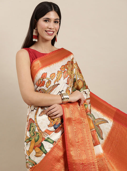 Vsaree Orange Kanjivaram Silk And Zari weaving Saree With Designer Border And Blouse