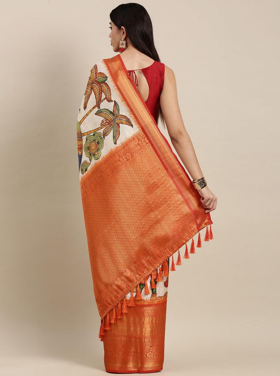 Vsaree Orange Kanjivaram Silk And Zari weaving Saree With Designer Border And Blouse