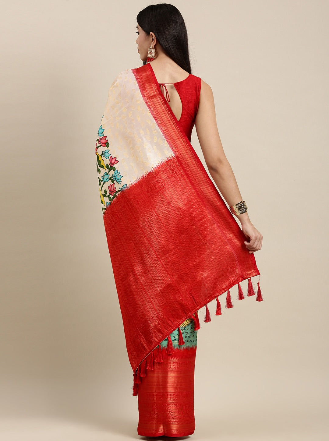 Vsaree Red Kanjivaram Silk And Zari weaving Saree With Designer Border And Blouse