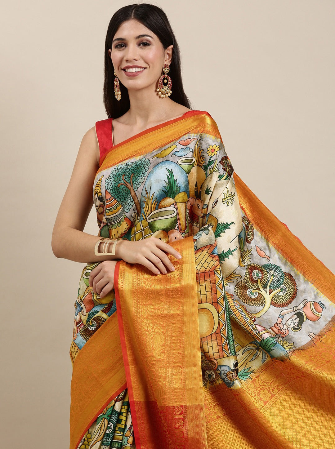 Vsaree Yellow Kanjivaram Silk And Zari weaving Saree With Designer Border And Blouse