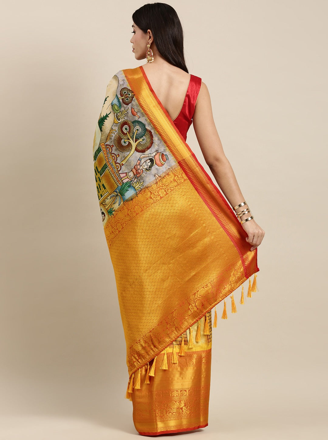 Vsaree Yellow Kanjivaram Silk And Zari weaving Saree With Designer Border And Blouse