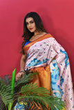 Vsaree Baby Pink Kanjivaram Silk And Zari weaving Saree With Designer Border And Blouse