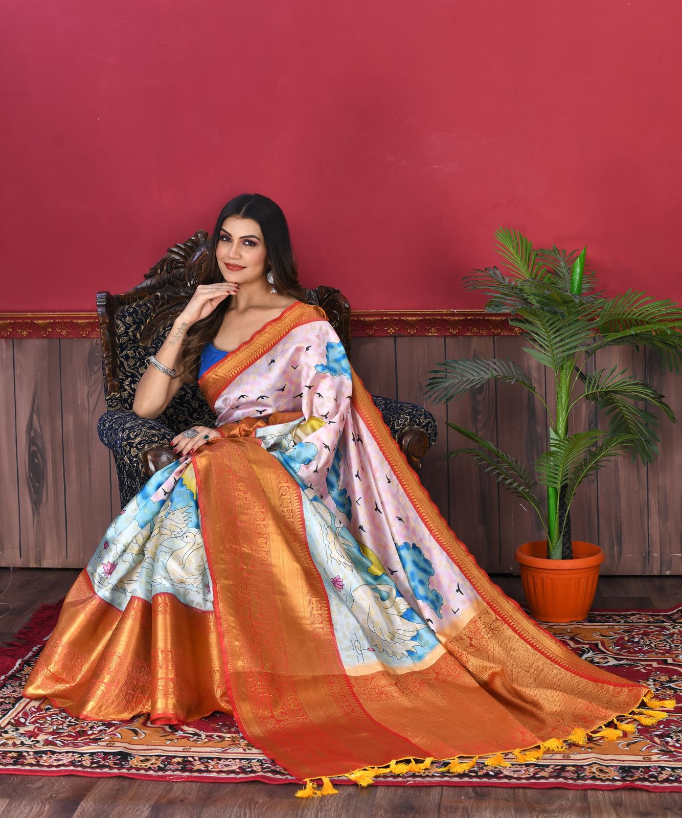 Vsaree Baby Pink Kanjivaram Silk And Zari weaving Saree With Designer Border And Blouse