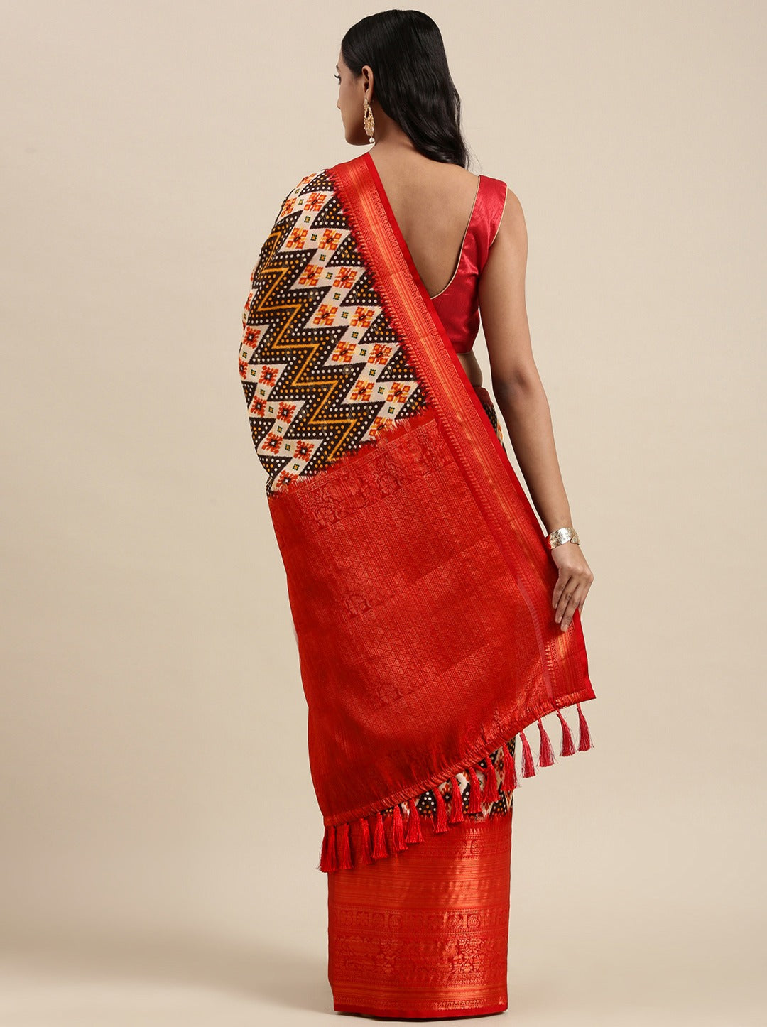 Vsaree Red Kanjivaram Silk And Zari weaving Saree With Designer Border And Blouse