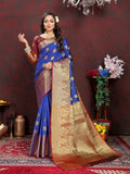 Vsaree Blue Silk Blend Saree With Designer Border And Rich Pallu or Blouse