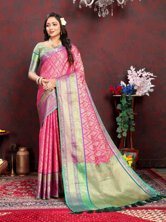 Vsaree Light Pink Silk Blend Saree With Designer Border And Rich Pallu or Blouse