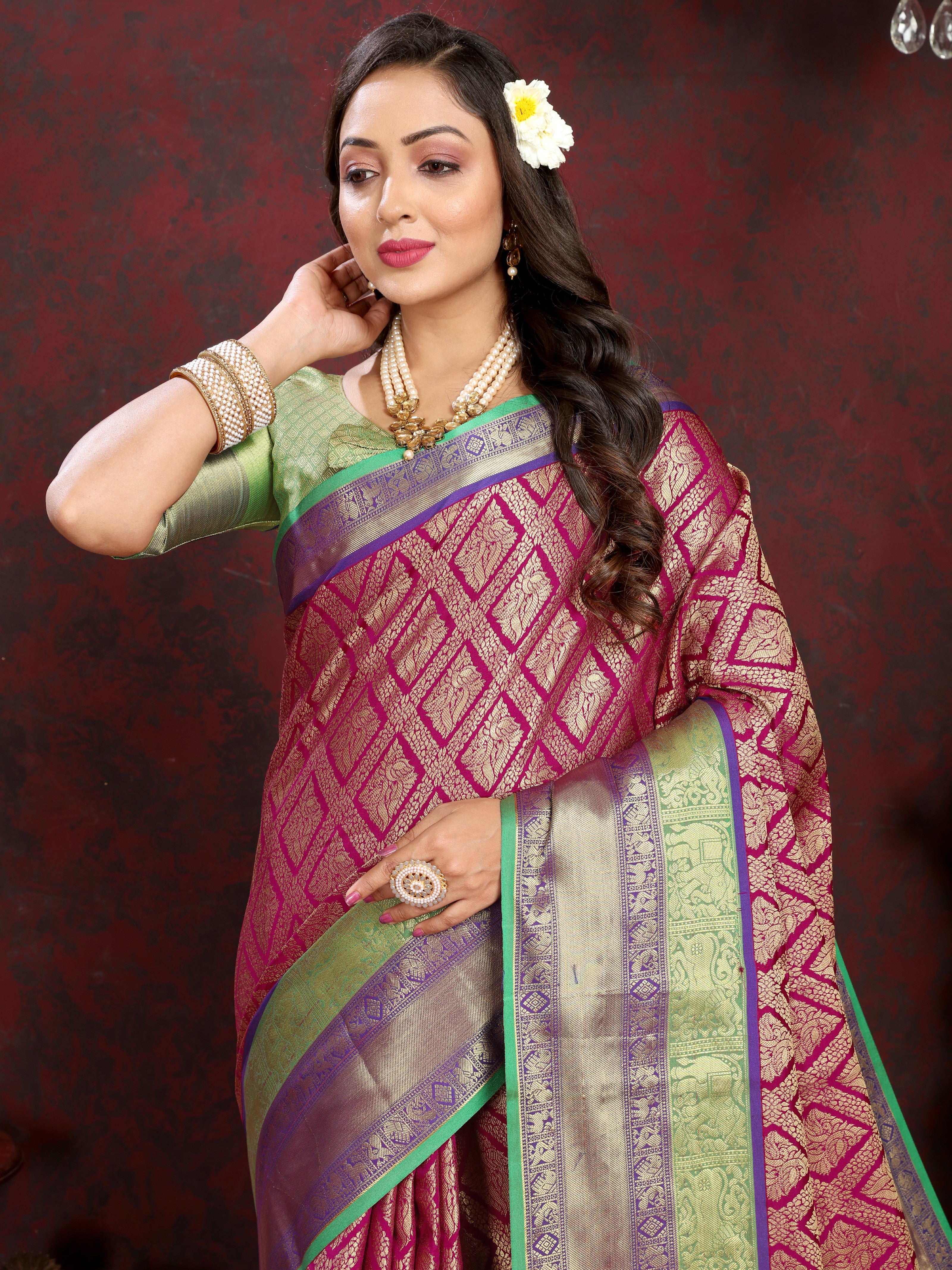 Vsaree Pink Silk Blend Saree With Designer Border And Rich Pallu or Blouse