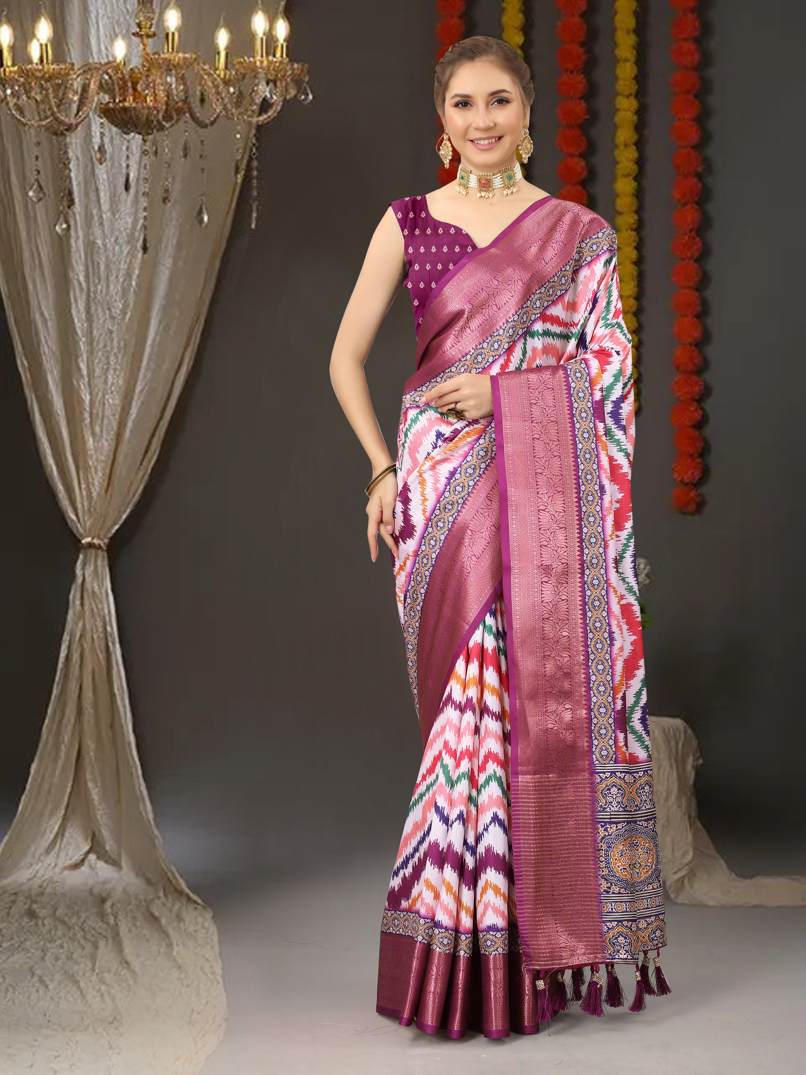 Vsaree Pink Kanjivaram Silk And Zari weaving Saree With Designer Border And Blouse