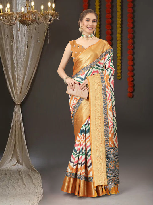 Vsaree Yellow Kanjivaram Silk And Zari weaving Saree With Designer Border And Blouse