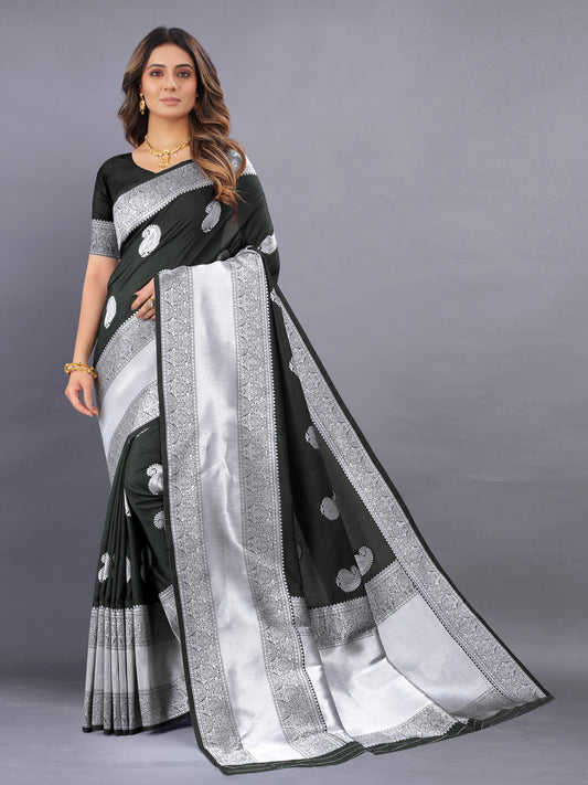 Vsaree Black Kanjivaram Silk And Zari weaving Saree With Designer Border And Blouse