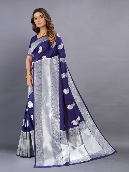 Vsaree Blue Kanjivaram Silk And Zari weaving Saree With Designer Border And Blouse