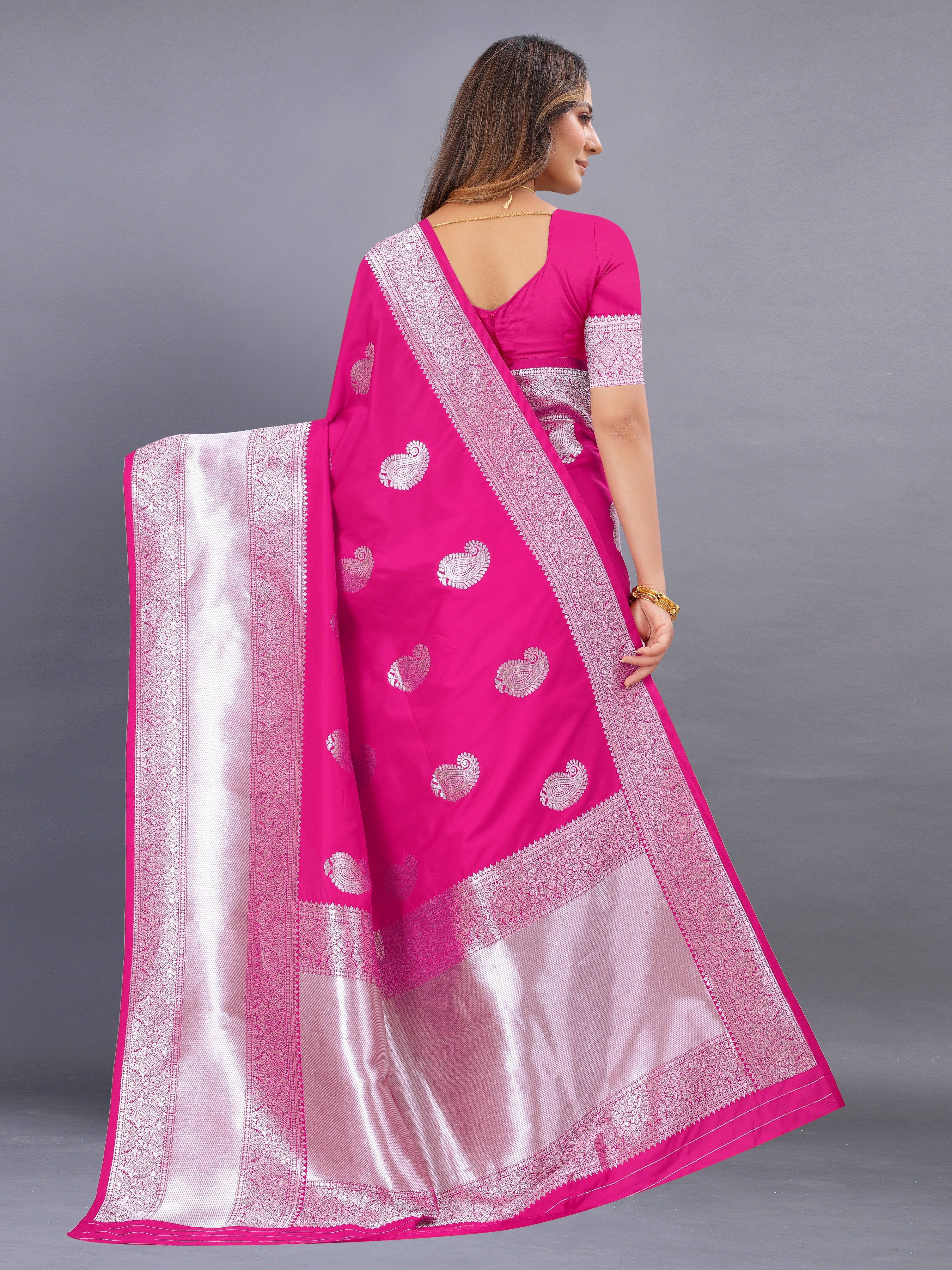 Vsaree Pink Kanjivaram Silk And Zari weaving Saree With Designer Border And Blouse