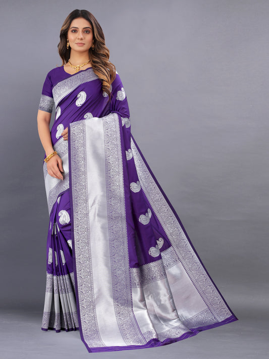 Vsaree Purple Kanjivaram Silk And Zari weaving Saree With Designer Border And Blouse