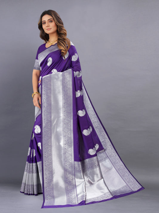 Vsaree Purple Kanjivaram Silk And Zari weaving Saree With Designer Border And Blouse