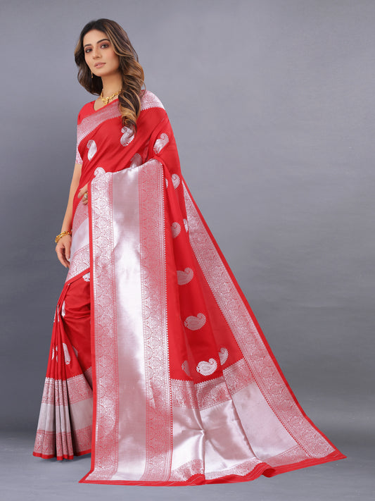 Vsaree Red Kanjivaram Silk And Zari weaving Saree With Designer Border And Blouse