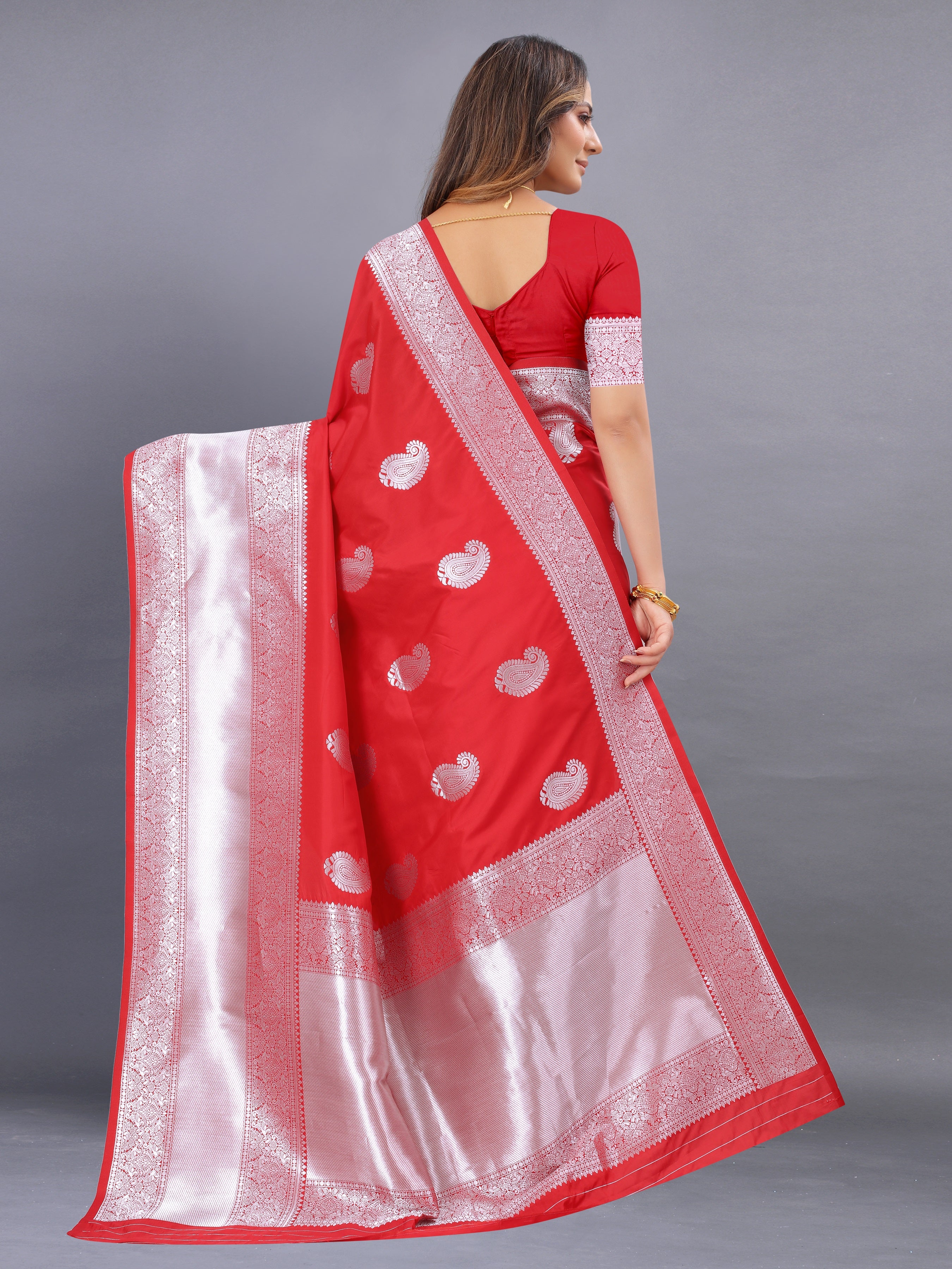 Vsaree Red Kanjivaram Silk And Zari weaving Saree With Designer Border And Blouse