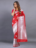 Vsaree Red Kanjivaram Silk And Zari weaving Saree With Designer Border And Blouse