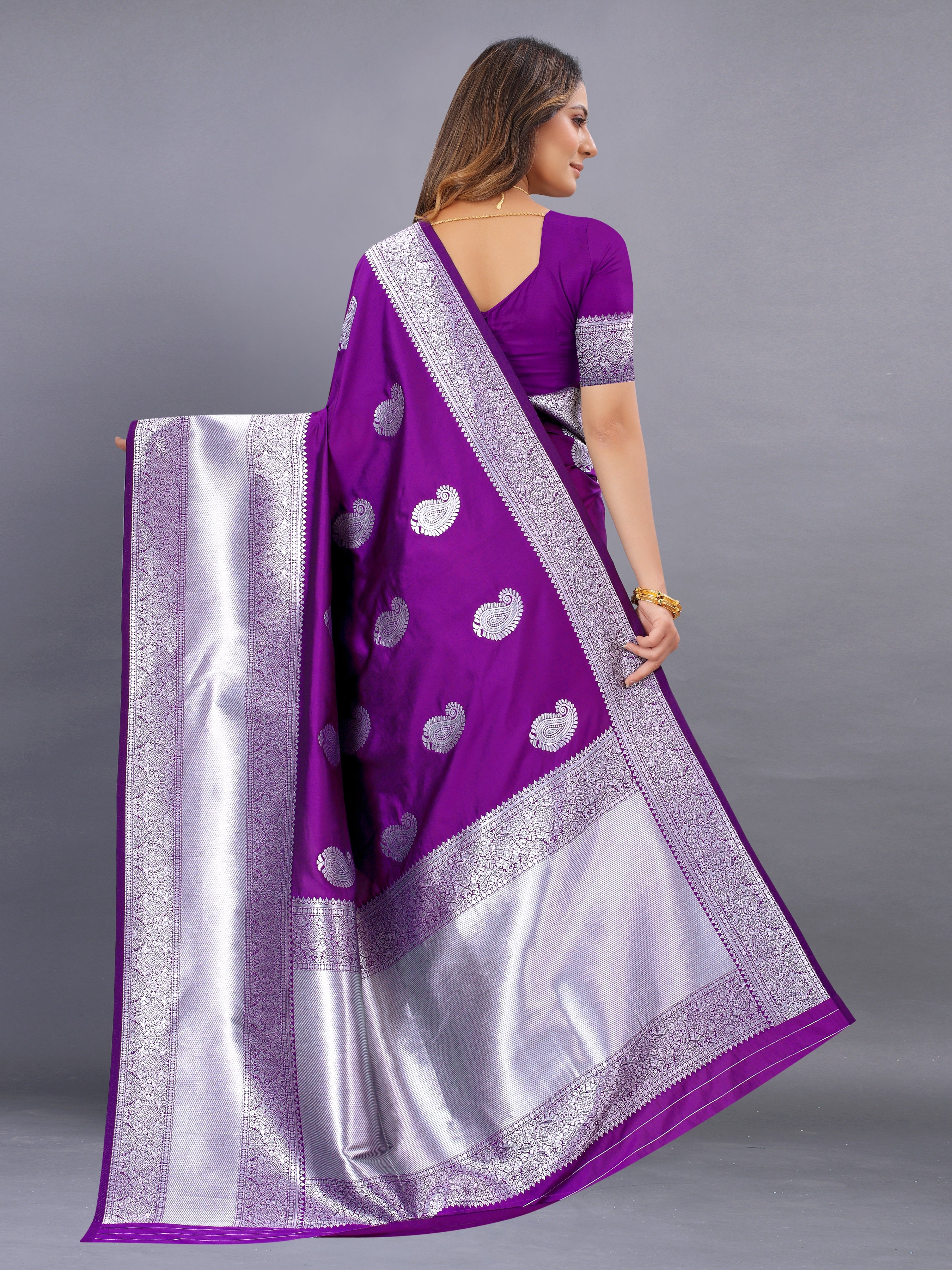 Vsaree Violet Kanjivaram Silk And Zari weaving Saree With Designer Border And Blouse