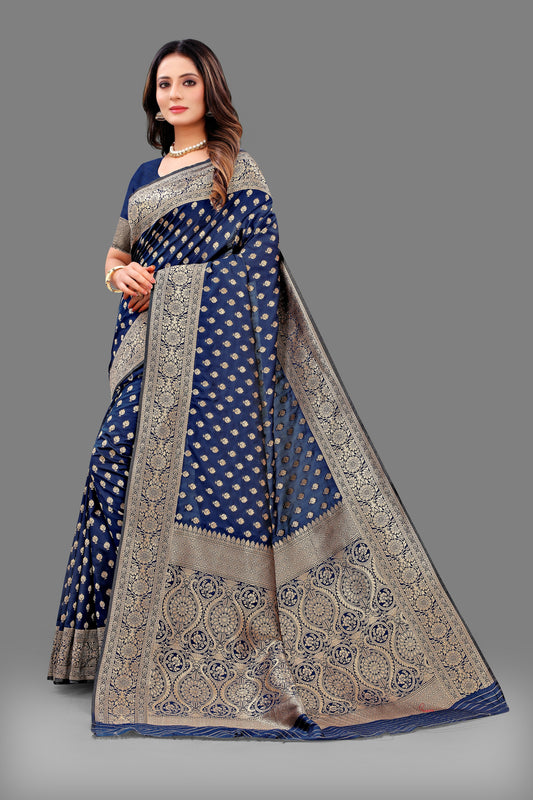 Vsaree Blue Lichi Silk And Zari weaving Saree With Designer Border And Blouse