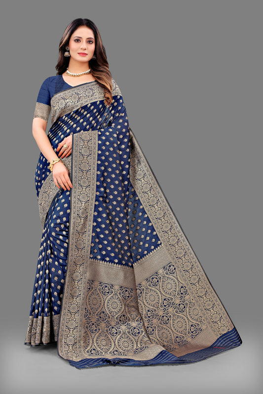 Vsaree Blue Lichi Silk And Zari weaving Saree With Designer Border And Blouse