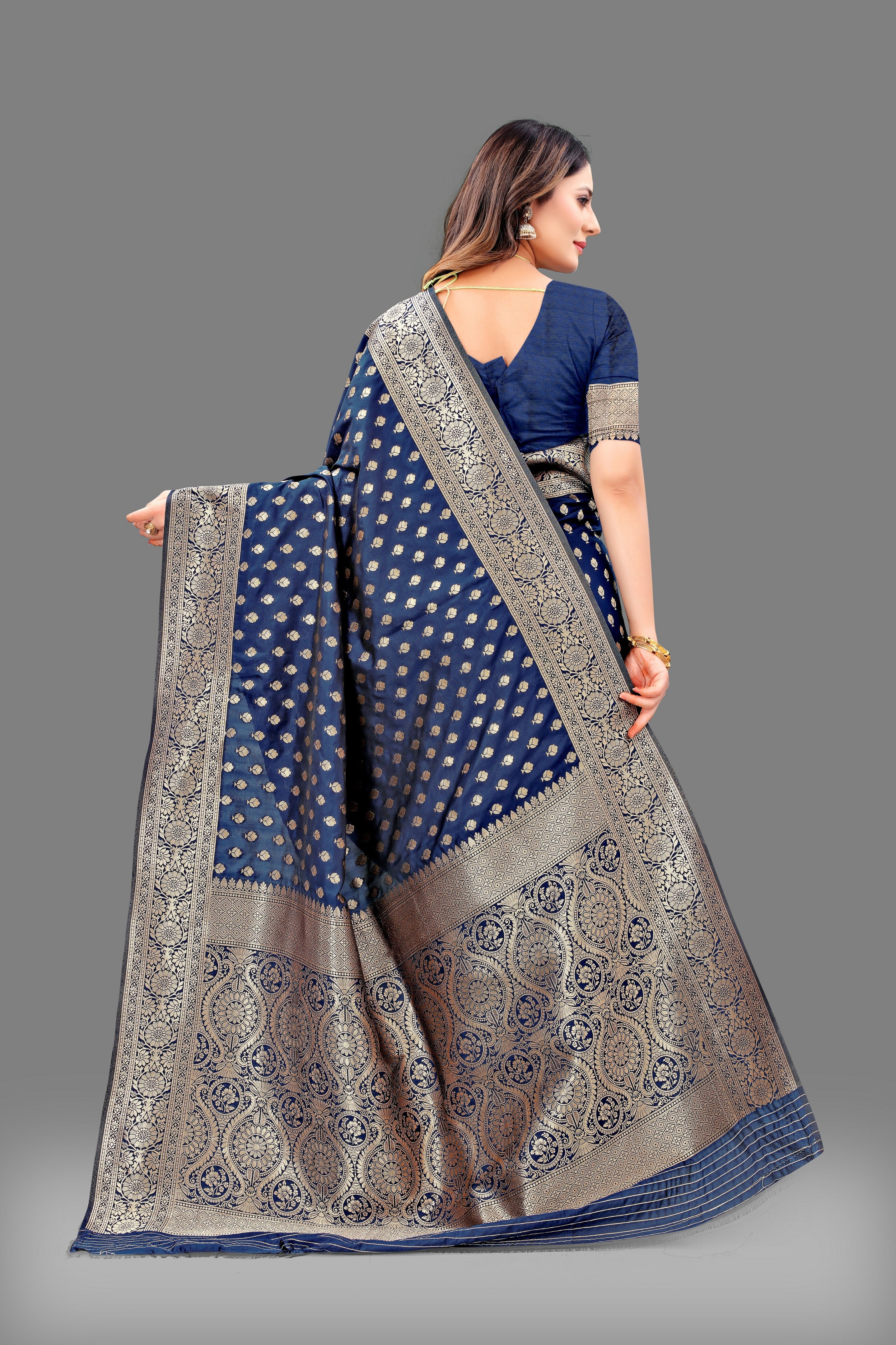 Vsaree Blue Lichi Silk And Zari weaving Saree With Designer Border And Blouse