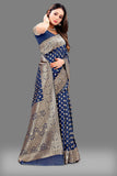 Vsaree Blue Lichi Silk And Zari weaving Saree With Designer Border And Blouse