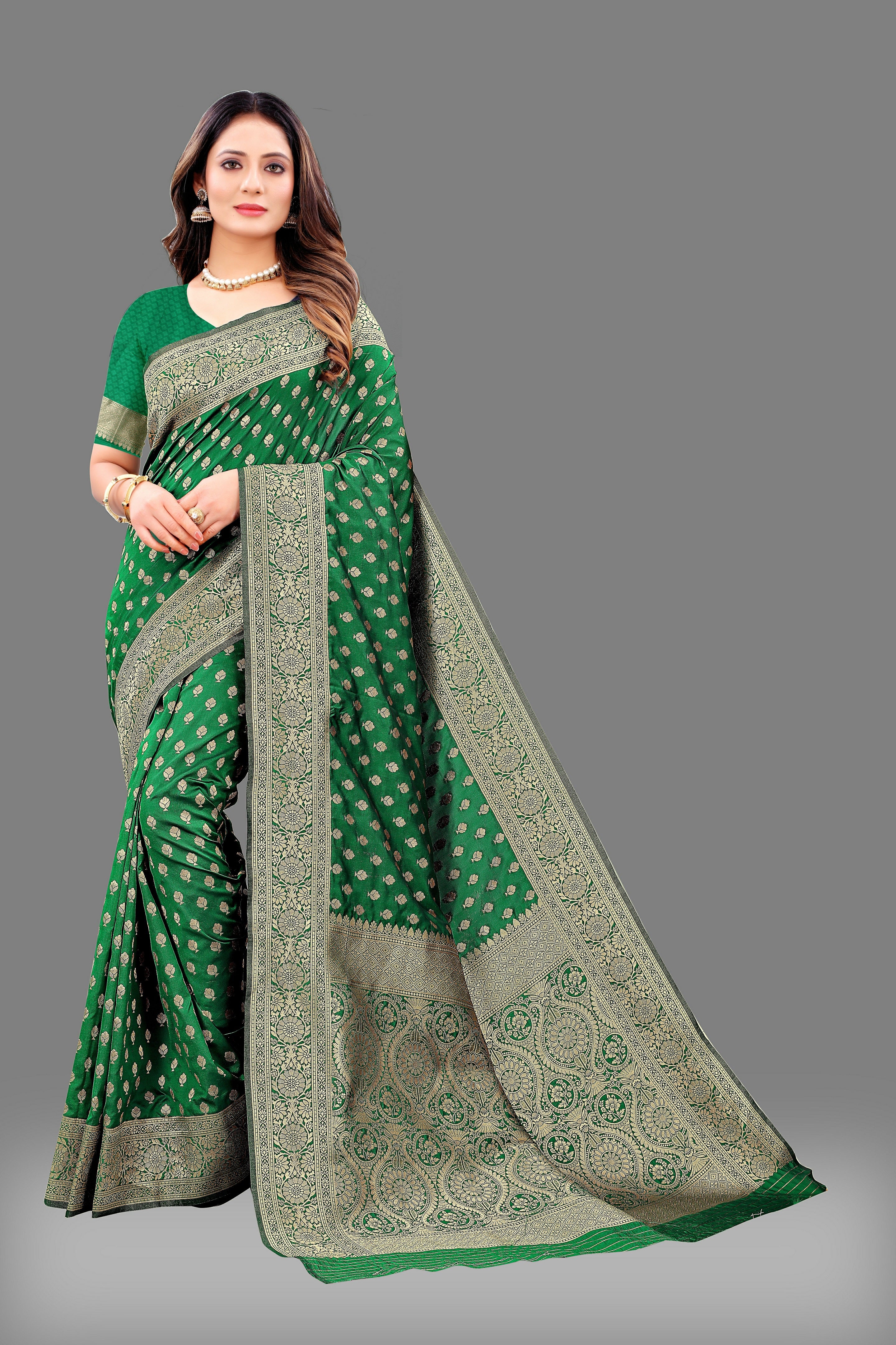 Vsaree Green Lichi Silk And Zari weaving Saree With Designer Border And Blouse