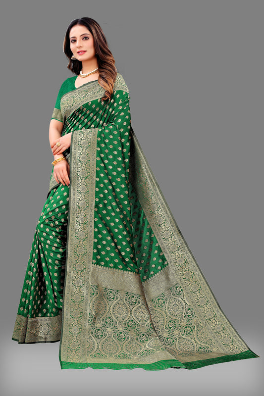 Vsaree Green Lichi Silk And Zari weaving Saree With Designer Border And Blouse