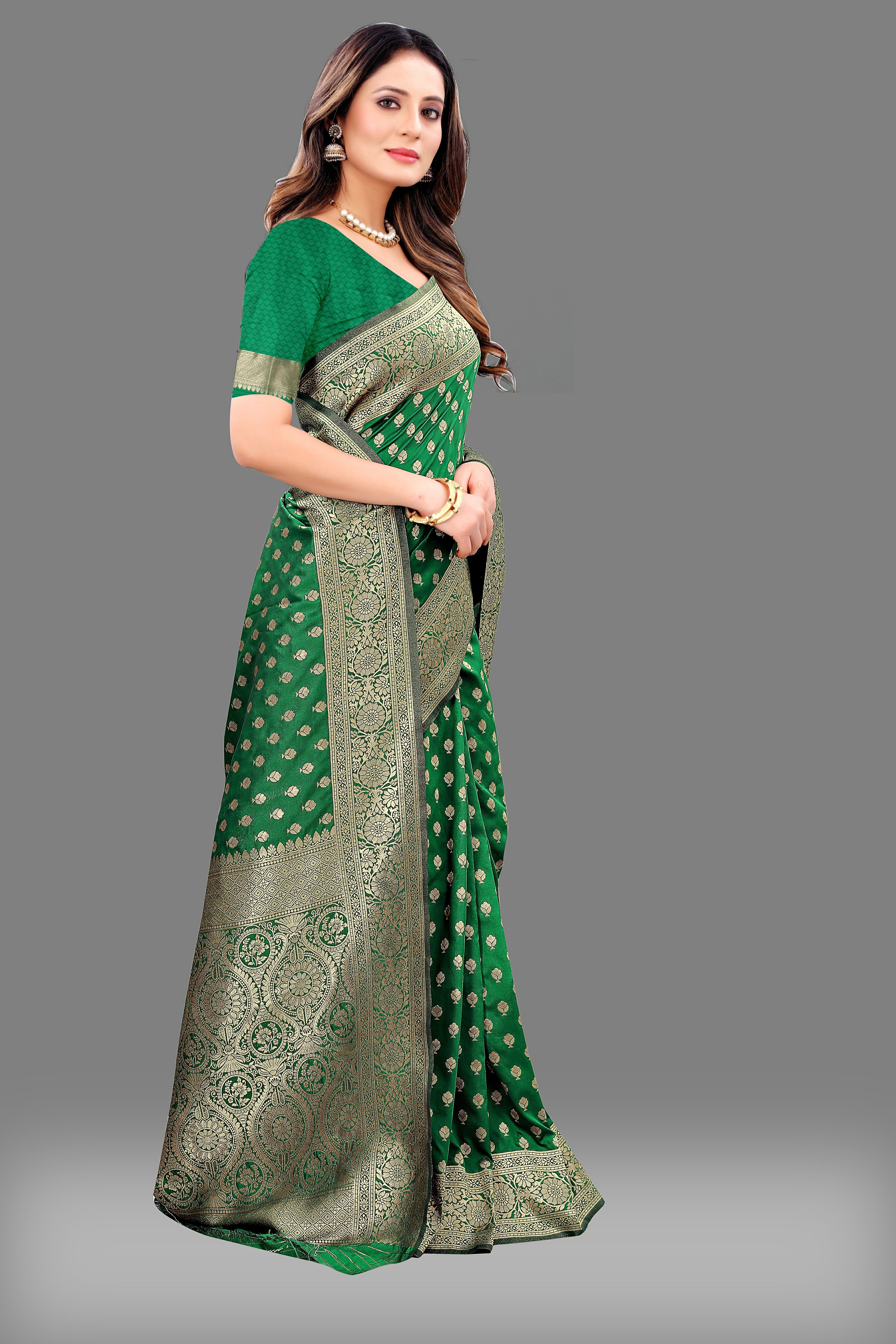 Vsaree Green Lichi Silk And Zari weaving Saree With Designer Border And Blouse