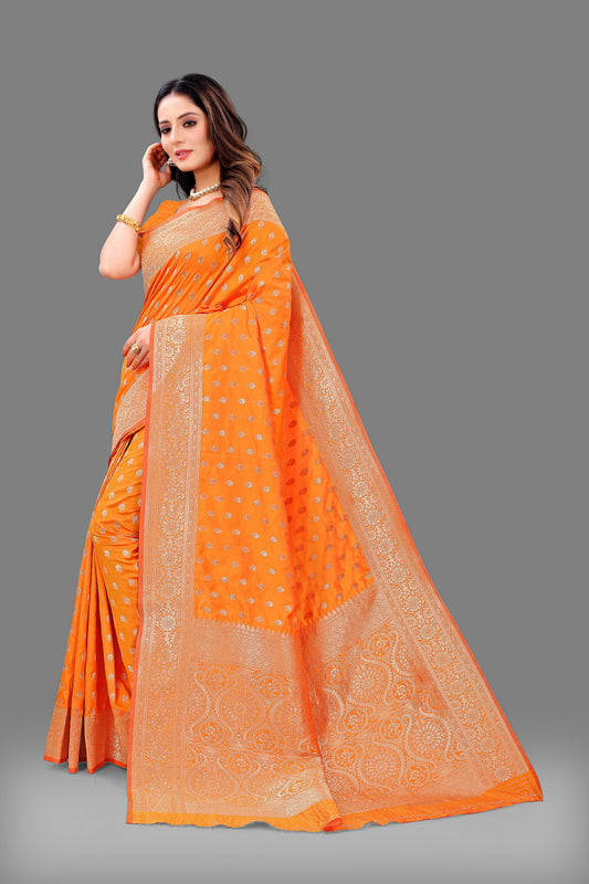 Vsaree Orange Lichi Silk And Zari weaving Saree With Designer Border And Blouse