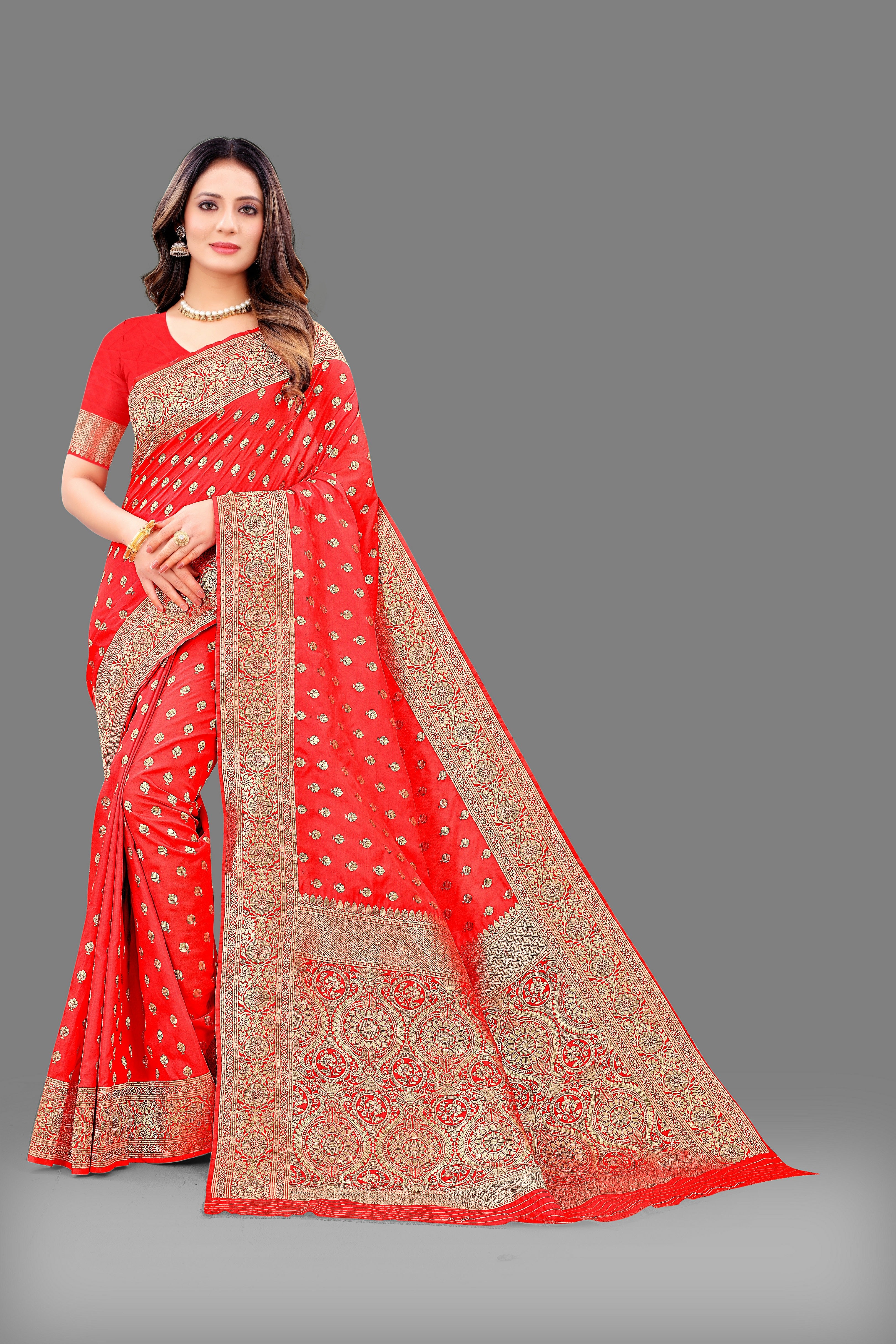 Vsaree Red Lichi Silk And Zari weaving Saree With Designer Border And Blouse