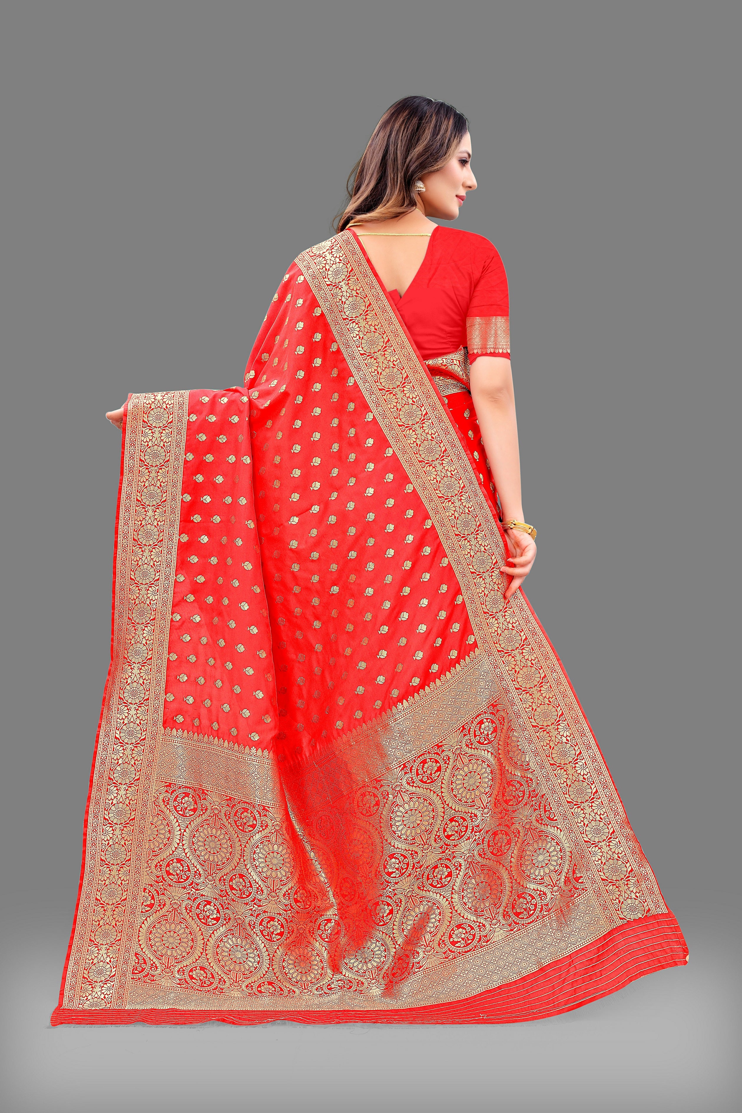 Vsaree Red Lichi Silk And Zari weaving Saree With Designer Border And Blouse