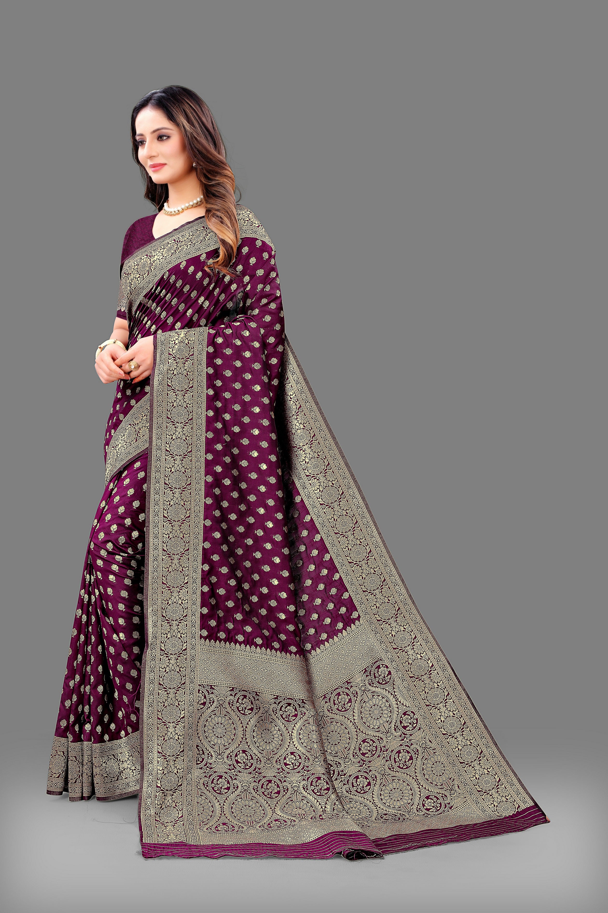 Vsaree Wine Lichi Silk And Zari weaving Saree With Designer Border And Blouse