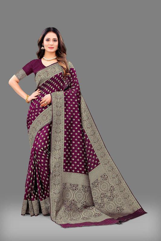 Vsaree Wine Lichi Silk And Zari weaving Saree With Designer Border And Blouse