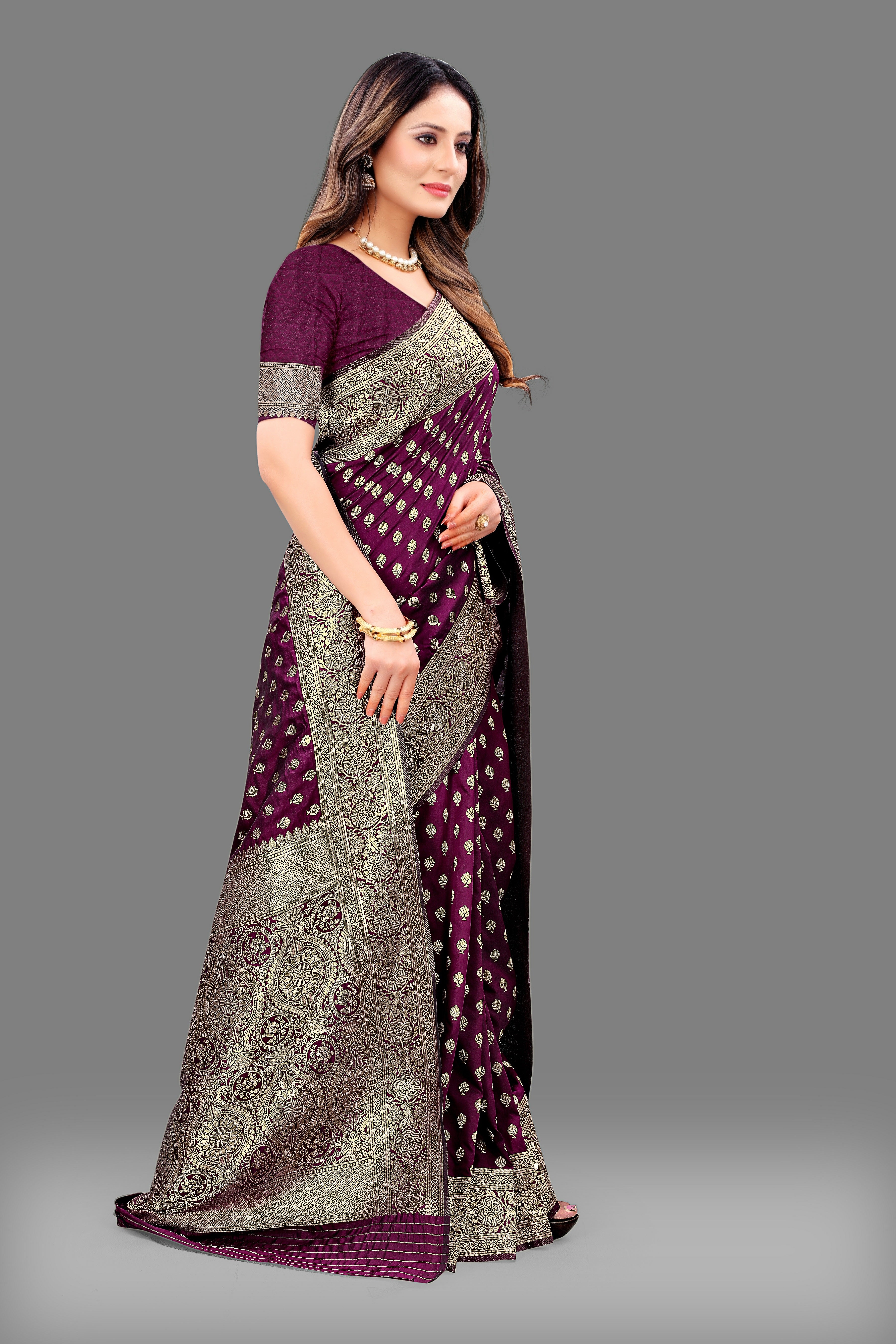 Vsaree Wine Lichi Silk And Zari weaving Saree With Designer Border And Blouse