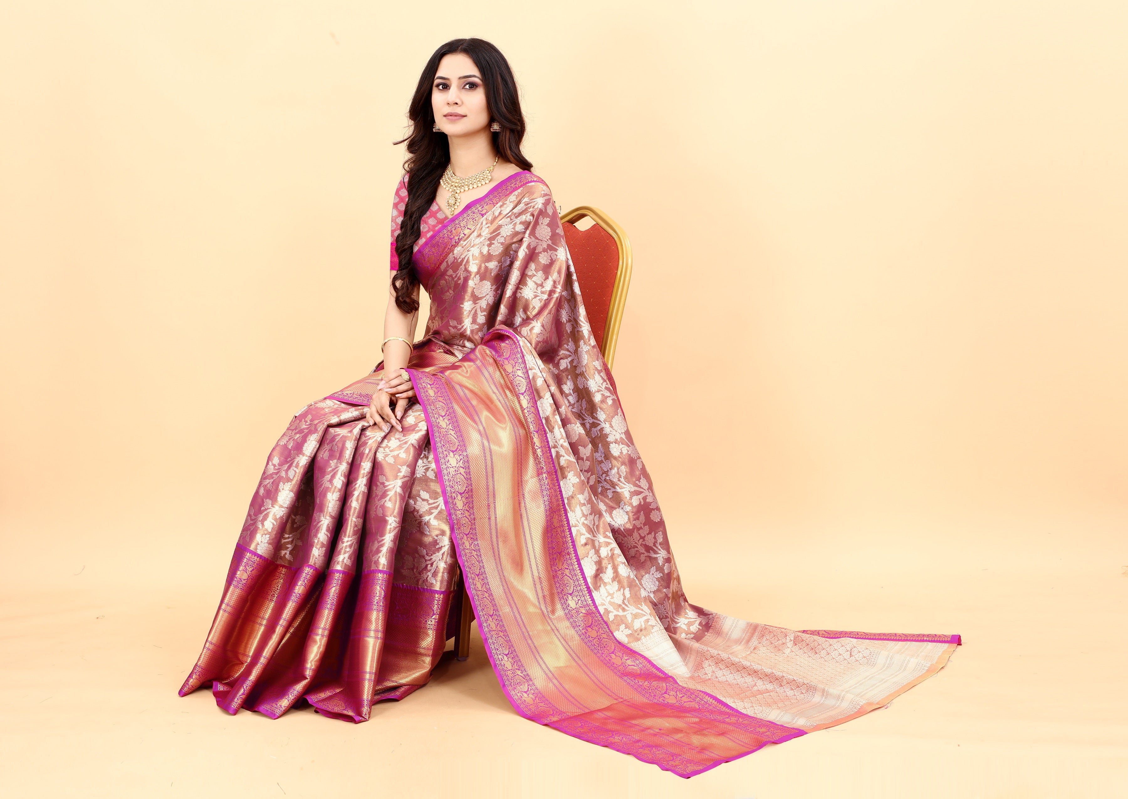 Vsaree Chiku Kanjivaram Silk And Zari weaving Saree With Designer Border And Blouse