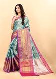 Vsaree Sky Blue Kanjivaram Silk And Zari weaving Saree With Designer Border And Blouse